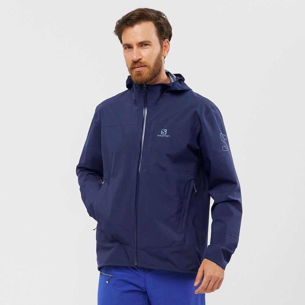 Salomon Singapore Mens Jackets - OUTRACK WATERPROOF 2.5L Navy | 26490-UWAK